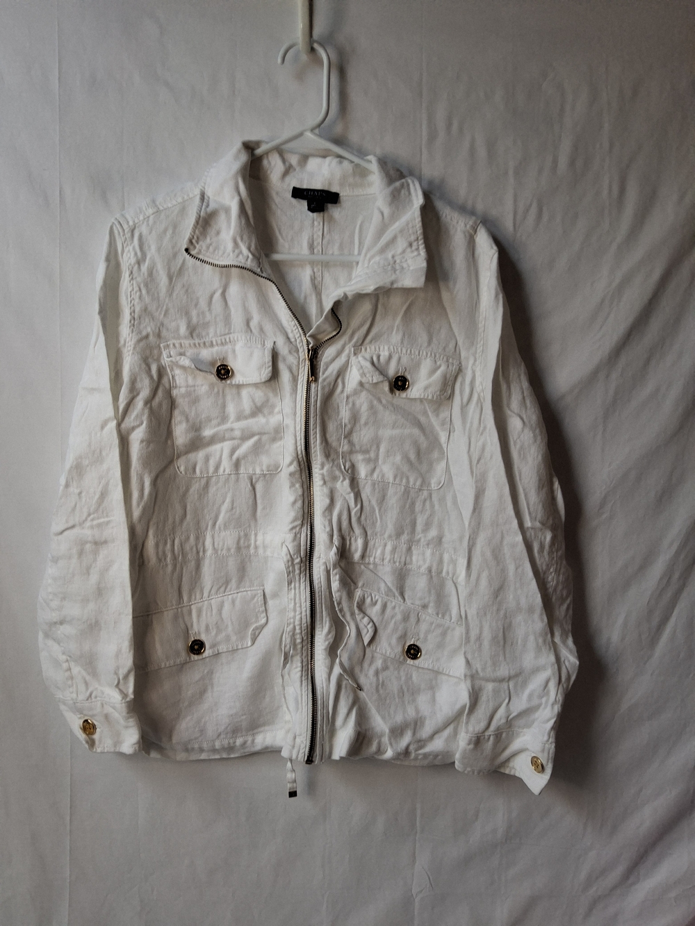 Chaps Womans White Military-Style Zip Front Field Jacket